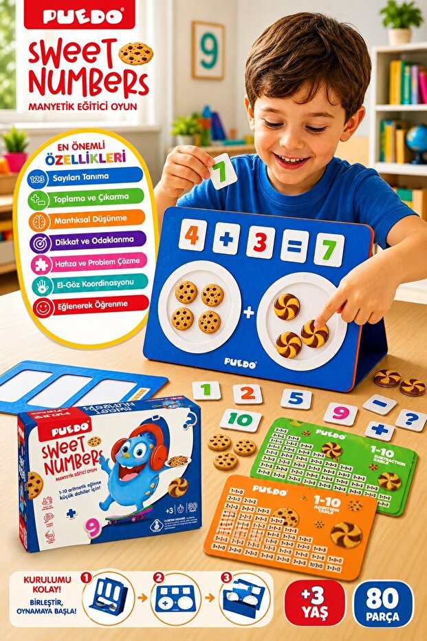 Puedo Sweet Numbers Magnetic Educational Game for Ages 3+ Addition and Subtraction Number Learning Box Game