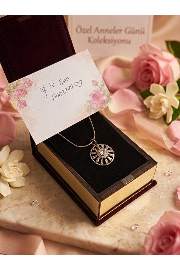 Zircon Stone Steel Gold Necklace