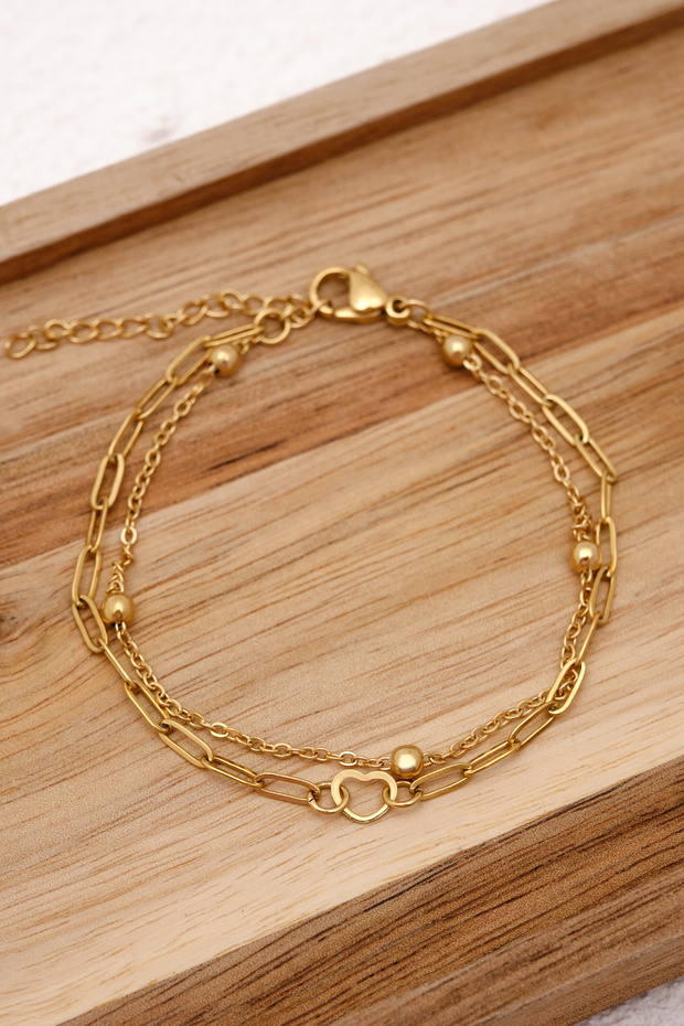 Steel Loda Bracelet Combination Chain Florya Heart Paperclip&Dorika Bracelet 17+4Cm&21Cm