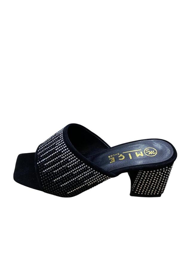 Women's Stoned Thick Heeled Slippers