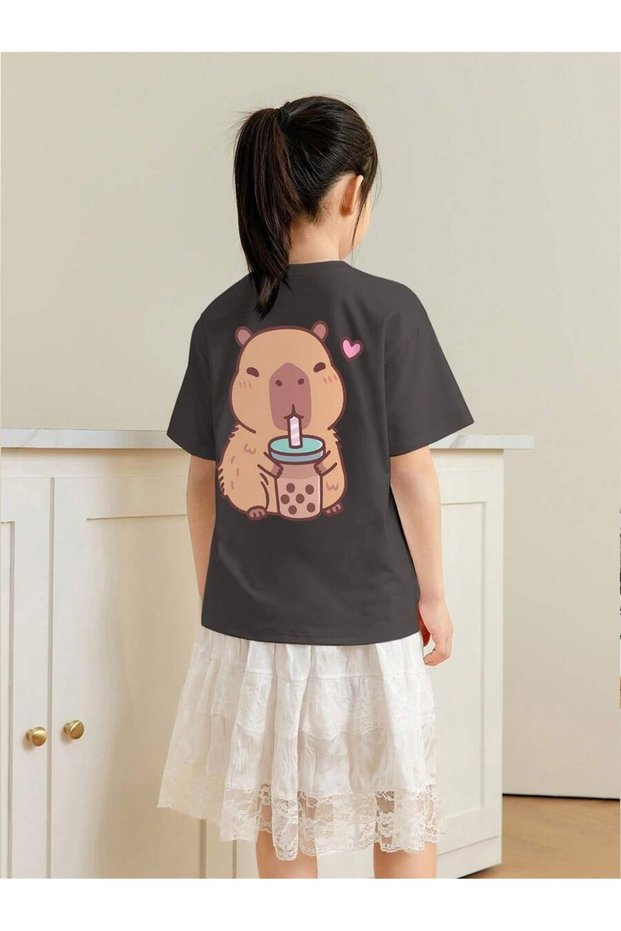 Capybara Printed Crew Neck 100% Cotton Short Sleeve Kids and Youth T-Shirt