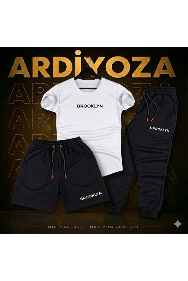 3-Piece Printed Tracksuit Set (Shorts-T-Shirt-Sweatpants)