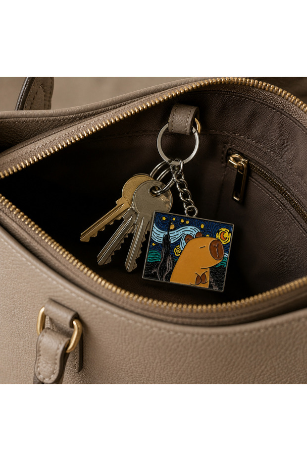 Artistic Keychain with Capybara Figure Colorful Metal Cute Gift