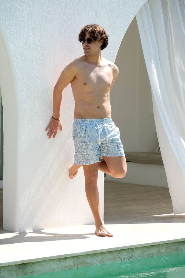 Quick-Drying Patterned Men's Swim Shorts with Pockets-26142