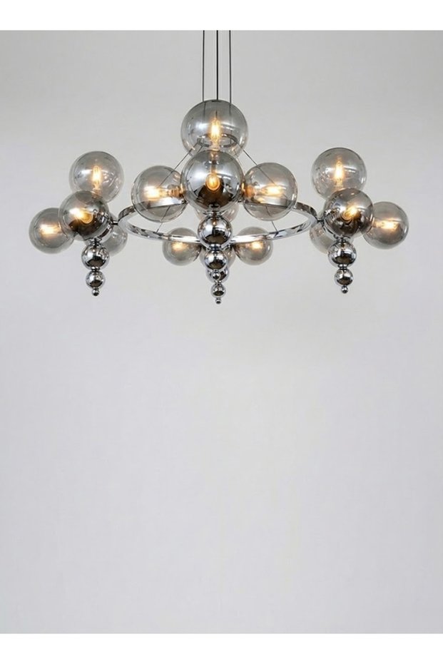Modern Lighting, Modern Chandelier, Light, Silver Color, 100x35x60 cm, Suitable for bedroom and living room, Glass Material, Adjustable height