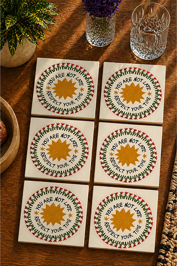 Modern Textual Design Set of 6 Coasters - Uv Printing Mdf - 10X10 cm