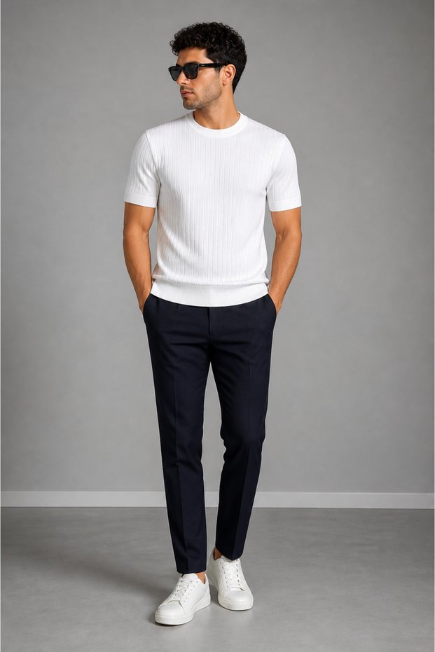 White Crew Neck Short Sleeve Men's T-Shirt