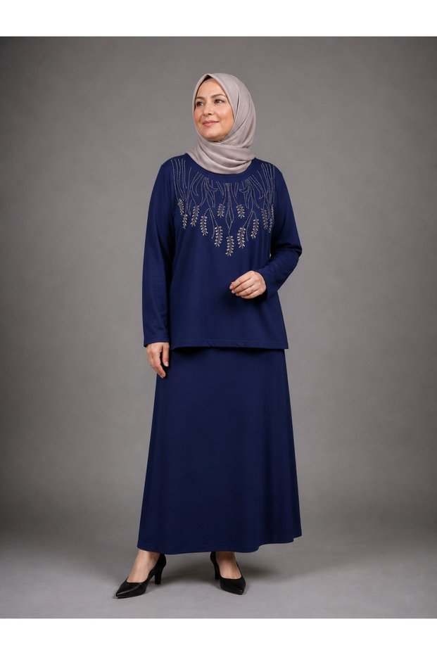 Women's Stone-Colored High-Quality Elastane Long-Sleeved Comfortable Stretchy Mom Blouse