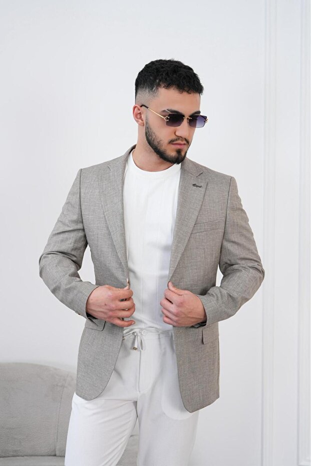 Men's Linen Blazer Jacket Slim Fit Summer Breathable