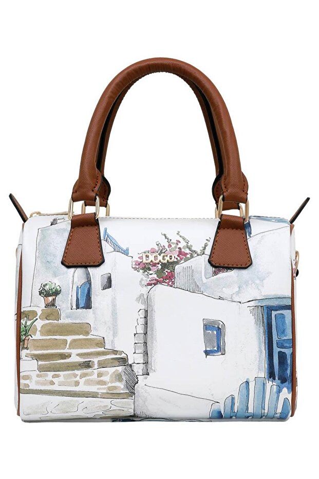 Women's Vegan Leather White Handbag - Paper Flower Design