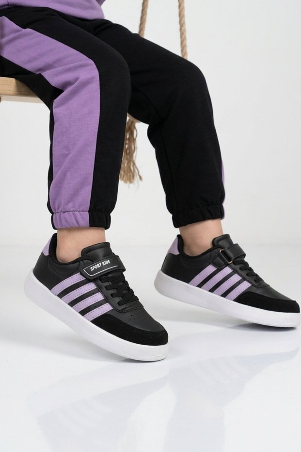 Black Lilac Velcro Girls' Sports Shoes