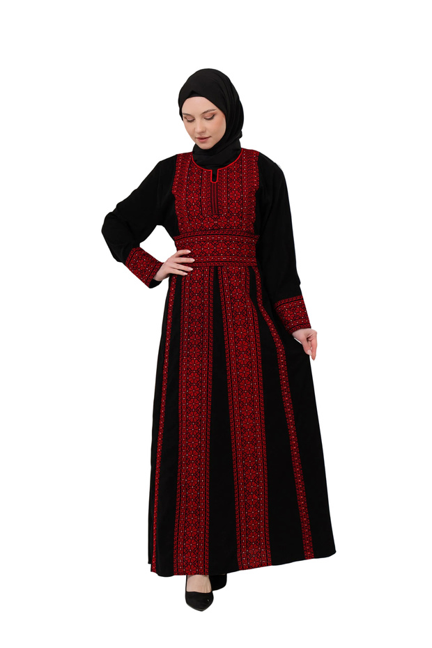 Special Palestinian Women's Dress with Embroidery and Stone Detailing