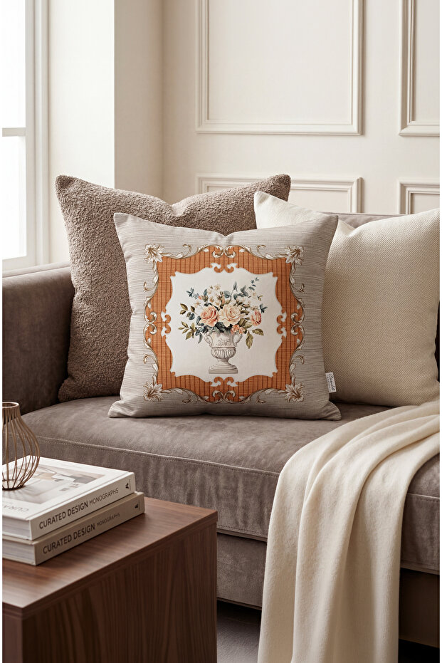 Pegasus Patterned Cream Square Throw Pillow Cover 43 X 43 cm Double-Sided Throw Pillow Cover
