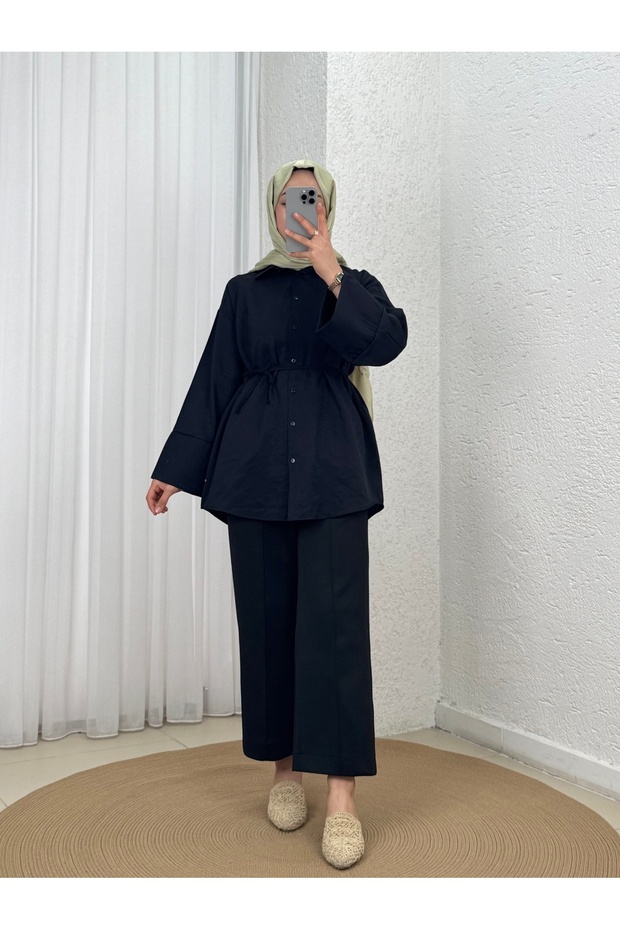 Şimal Belted Oversize Wide Sleeve Shirt-Çi̇513.5 Black
