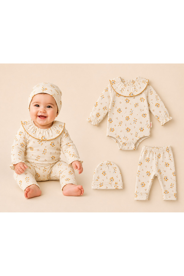 Newborn Crispy Floral 3-Piece Baby Set