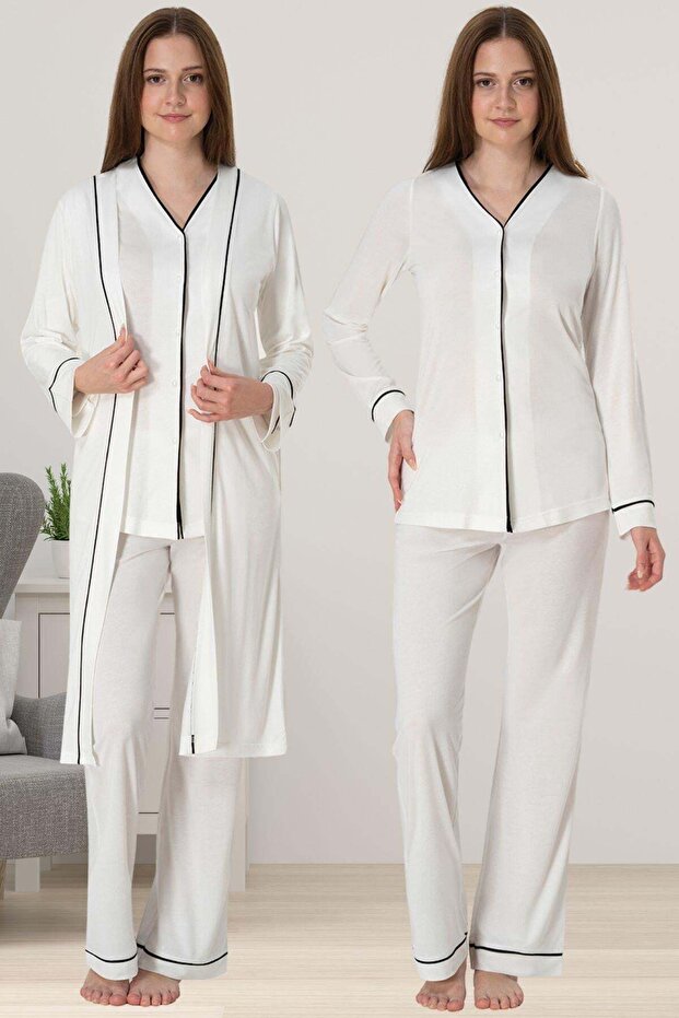 Cotton Fabric Maternity Pajama Set with Dressing Gown