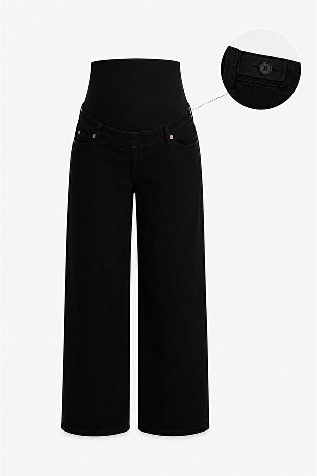 Plus Size Maternity Straight Leg Jeans - Flexible Soft Textured Jeans with Abdominal Support and Adjustable Waist