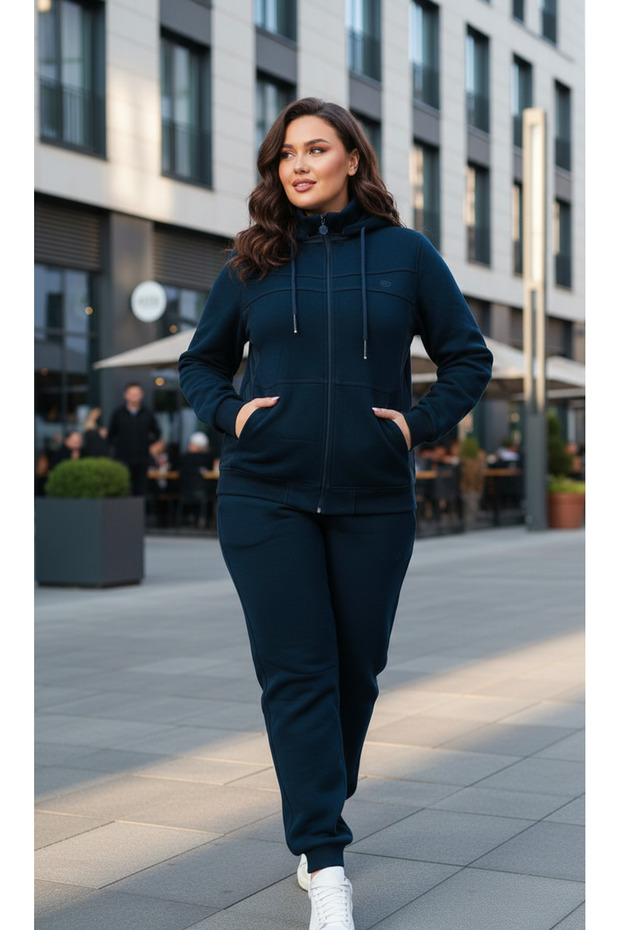 Plus Size Women's Tracksuit Set 3 Thread Raster Zipper Hooded
