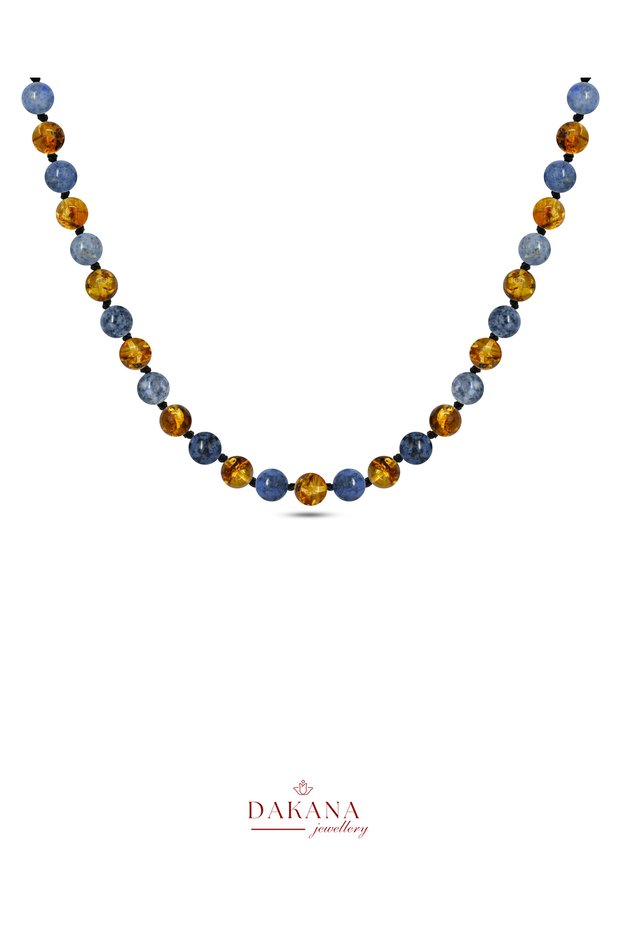 Certified 6 mm Amber and Dumortierite Stone Baby and Child Natural Stone Necklace