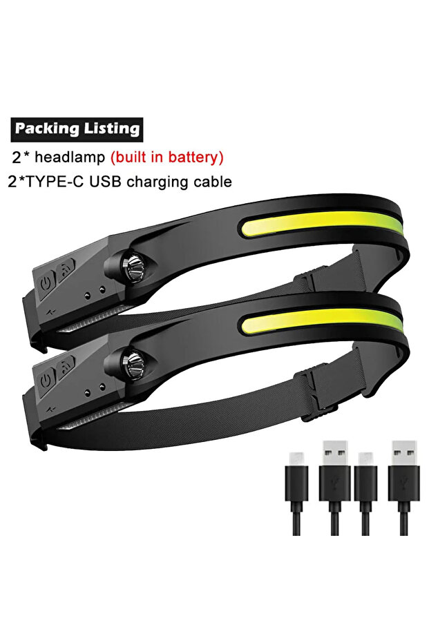 مصباح أمامي LED قابل لإعادة الشحن عبر USB مع بطارية مدمجة، 5 أوضاع إضاءة، قطعتان