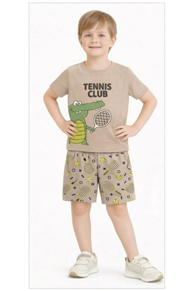 Boy's Summer Pajama Set with Shorts Crocodile Themed Nbk-7242
