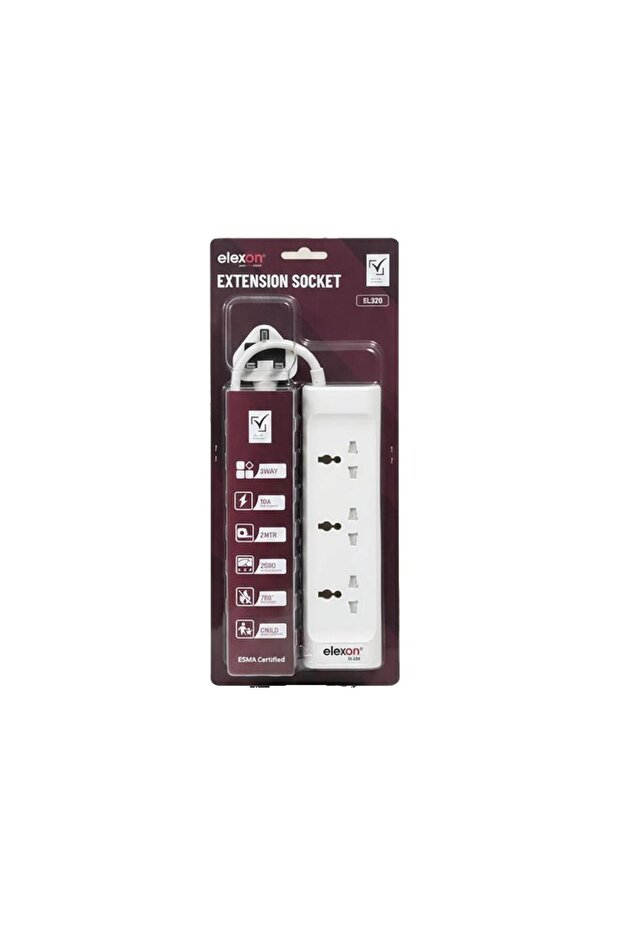 3-Way Extension Socket, 2m