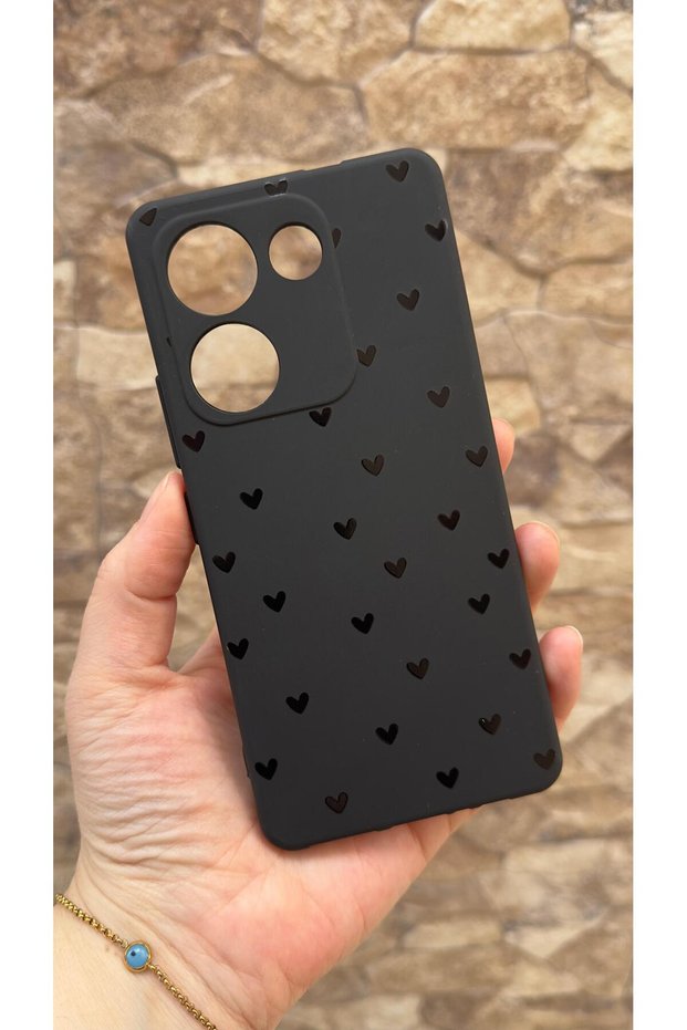 Tecno Camon 20 Pro Compatible Mini Black Heart Patterned Silicone Shock Absorbing Classic Protected Rubber Case