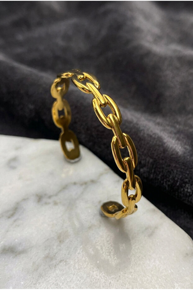 Women's Thick Chain Ring Gold Color Cuff Bracelet