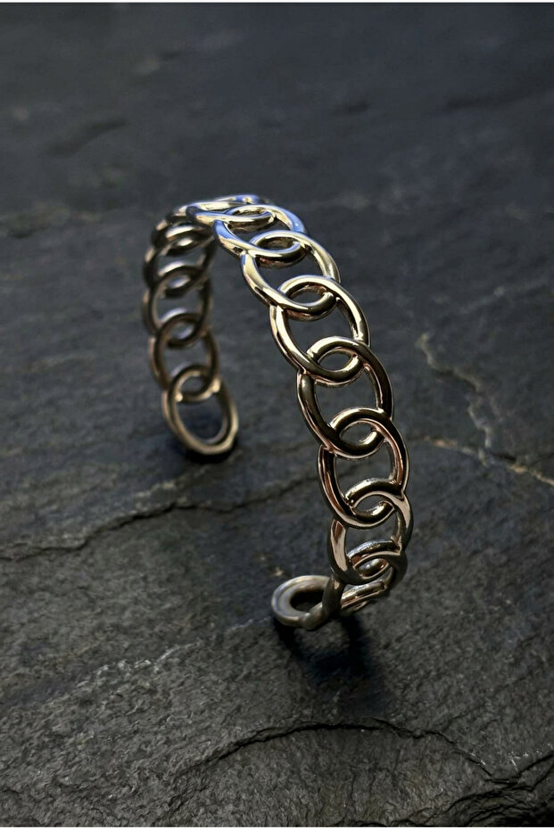 Women's Large Oval Ring Chain Silver Color Adjustable Bracelet