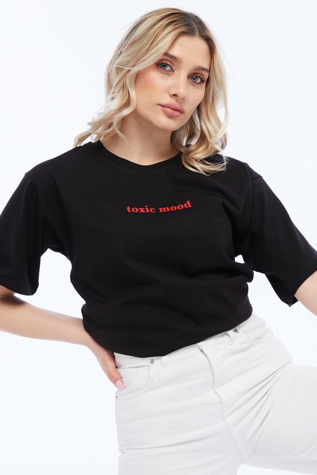 Toxic Mood Printed/Black 100% Cotton 24/1 Oversize Tshirt