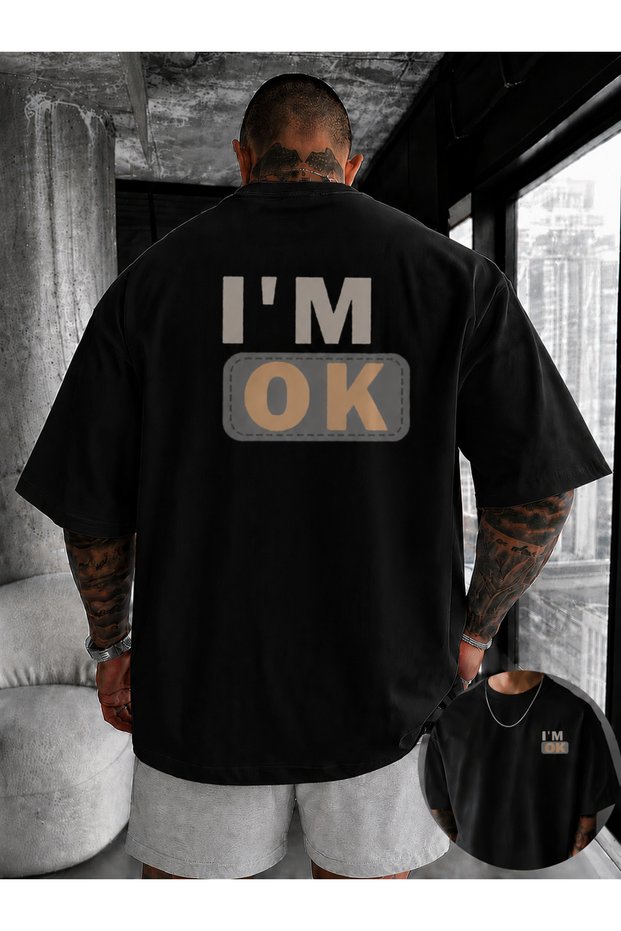 Men's I'M Ok Printed Oversize 100% Cotton T-Shirt Shorts Set