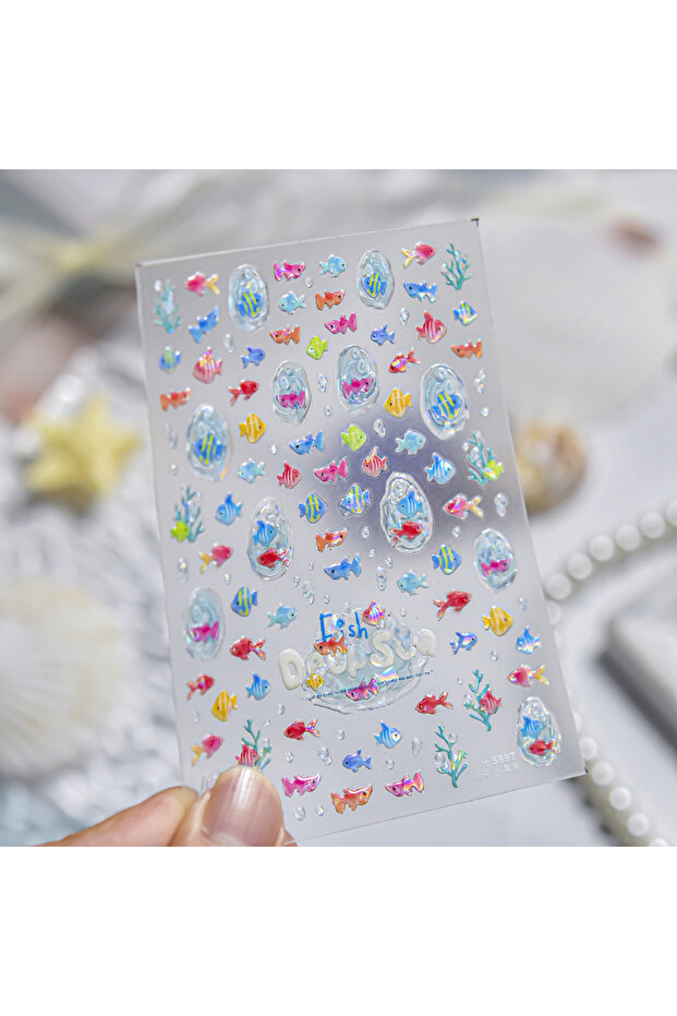 1pcs Cute Pink Tropical Fish Nail Accessories Stickers 5D Jelly Ocean Bubble Nail Sticker Self Adhes