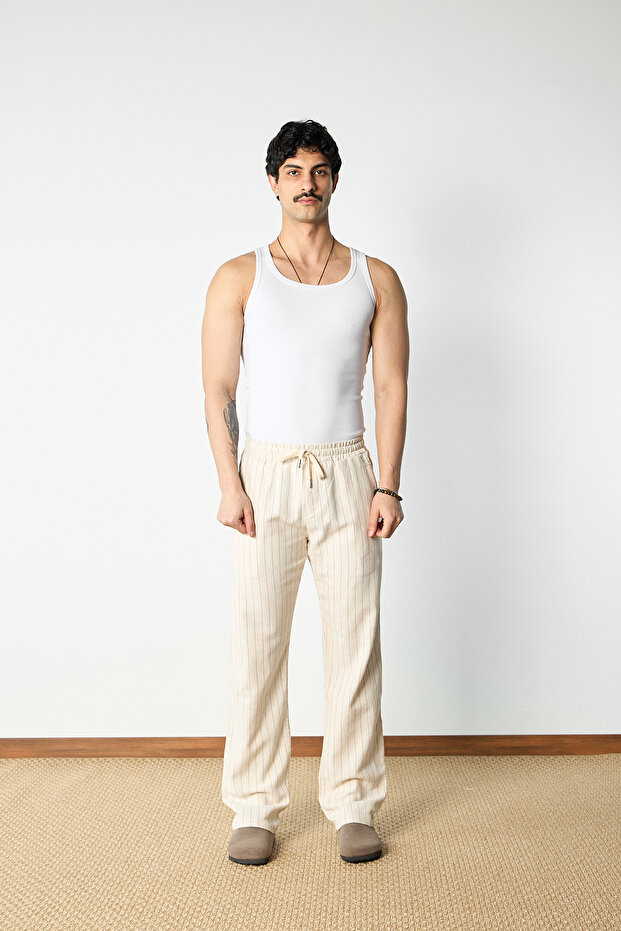 Cotton Linen Striped Baggy Trousers