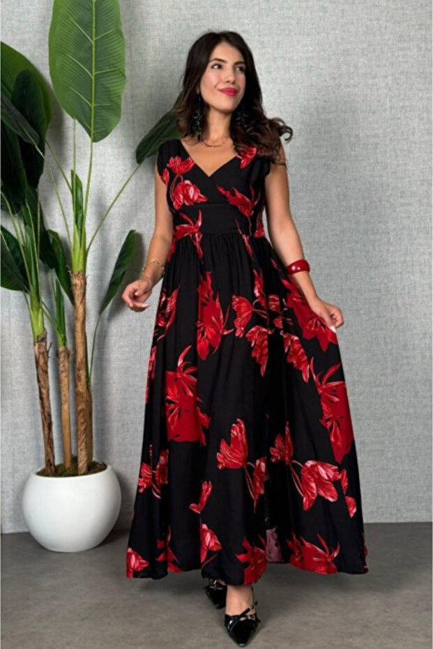 Women's New Season Floral Patterned Slit Maxi Dress