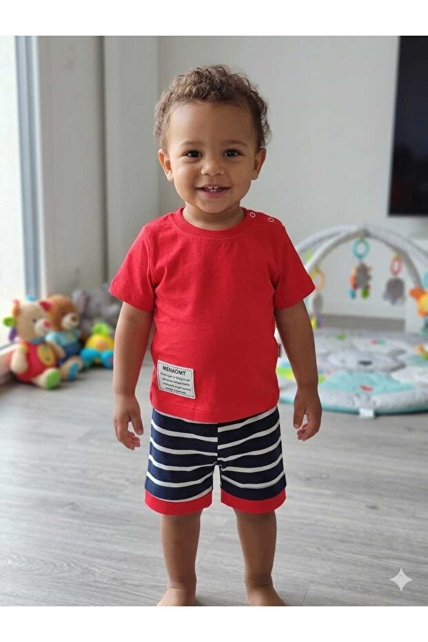 Striped Baby Boy Double Set with Shorts
