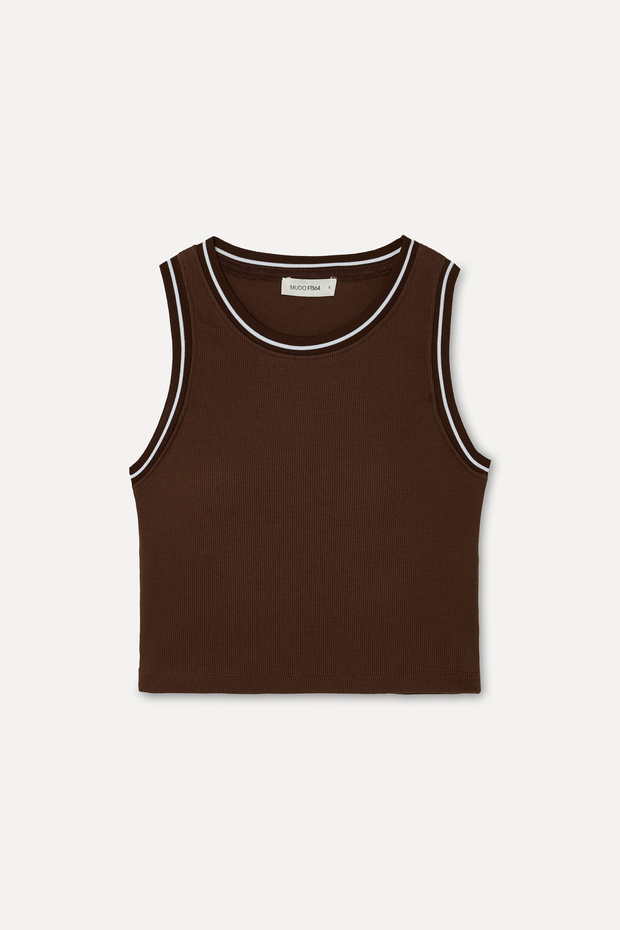Women's Brown Crop Crew Neck Tank Top