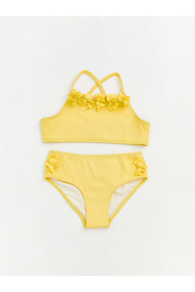 Yellow Floral Detailed Girls' Bikini