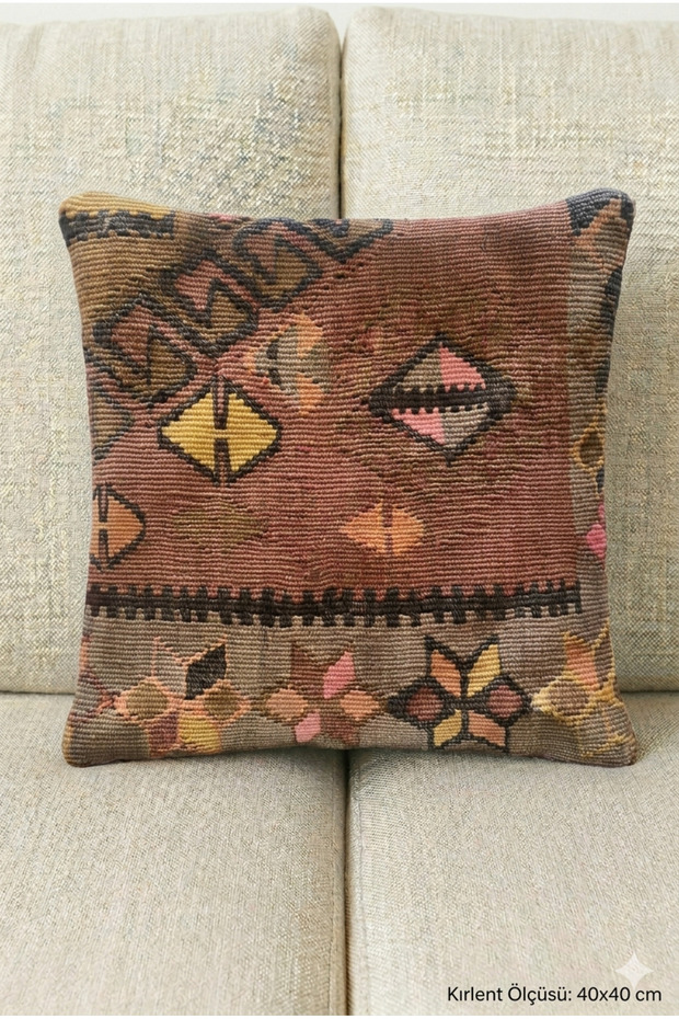 Ethnic Kilim Patterned Handwoven Decorative Throw Pillow Cover - 40X40 cm