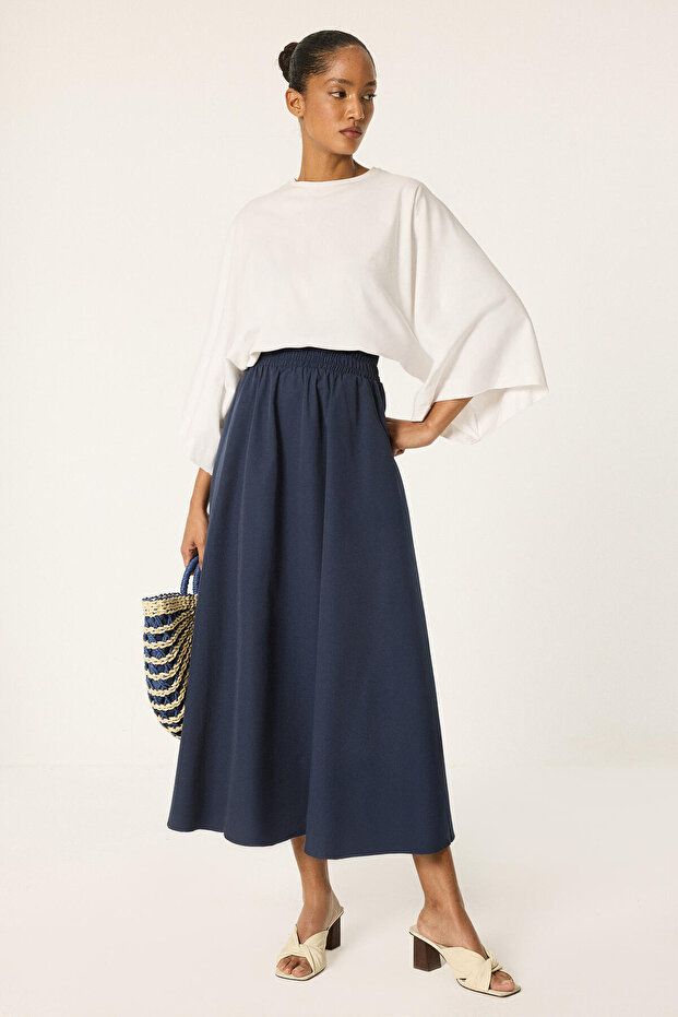 Long Skirt with Elastic Waist Pockets