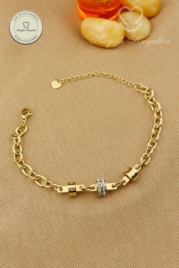 Steel Bracelet - Stone-Encrusted Ball Model Chain 316L Steel Bracelet Does Not Tarnish or Fade 17+5cm