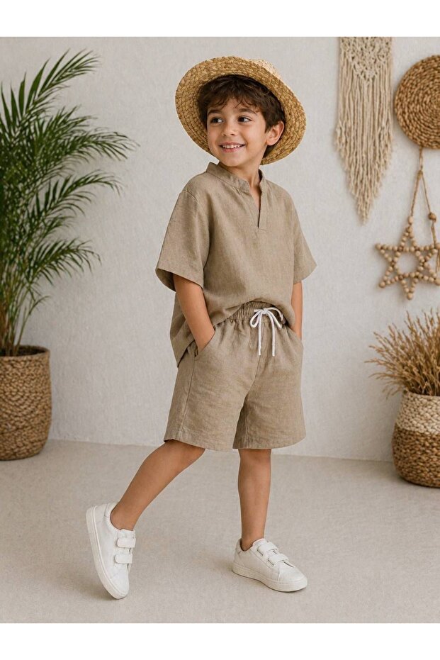 Boys' Linen Shorts and T-Shirt Set - Comfortable Fit Summer Two-Piece Set