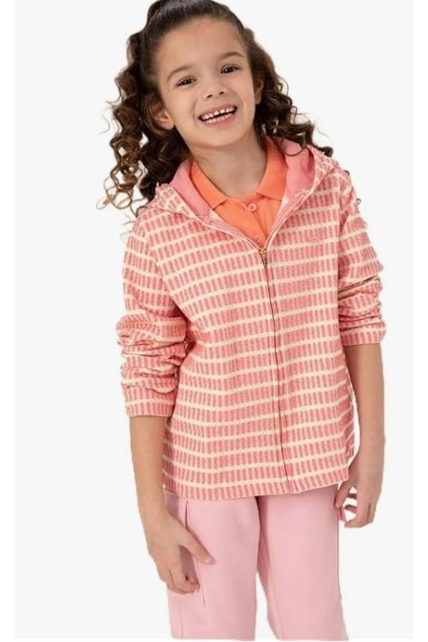 Girl's Striped Hooded Zippered Sweatshirt 4-12 Years Old Pink