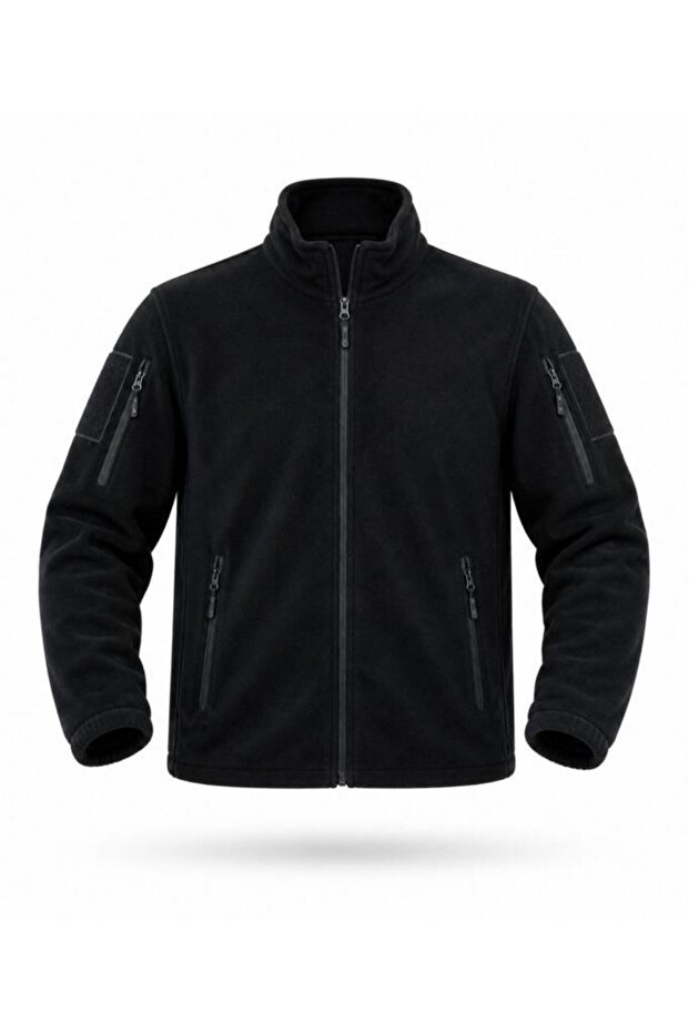 Unisex Zip-Up Tactical Fleece Coat & Cardigan - Black, Size L