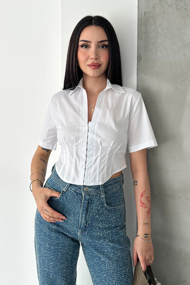 Women's Corset Detailed Short Sleeve Shirt