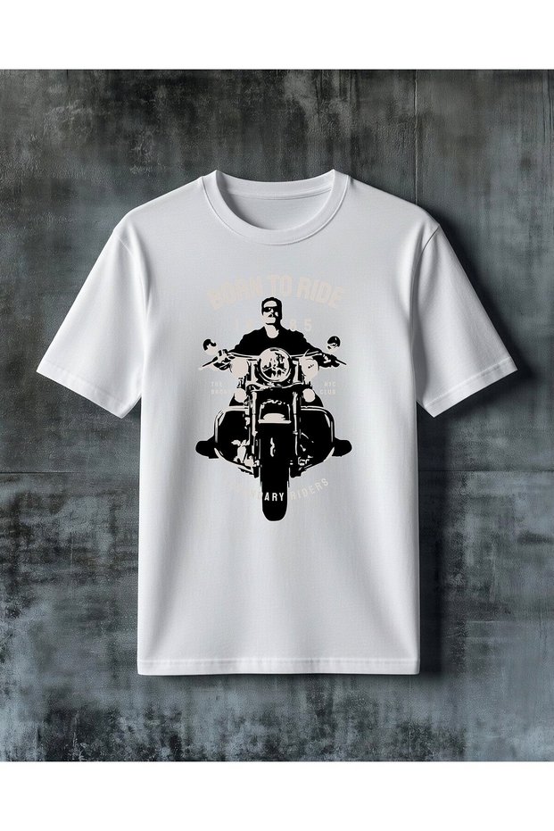 تي شيرت مطبوع عليه "born to ride motorcycles" كبير الحجم
