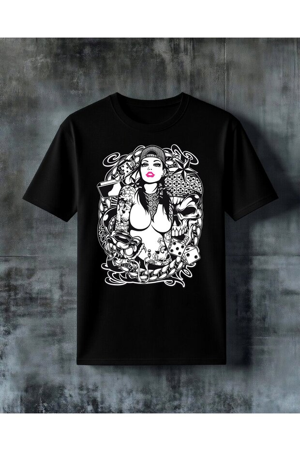 Women's Design Tattoo Art Printed Oversized T-Shirt