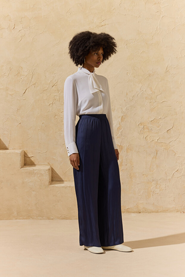 Navy Blue Flowy Pants - 4