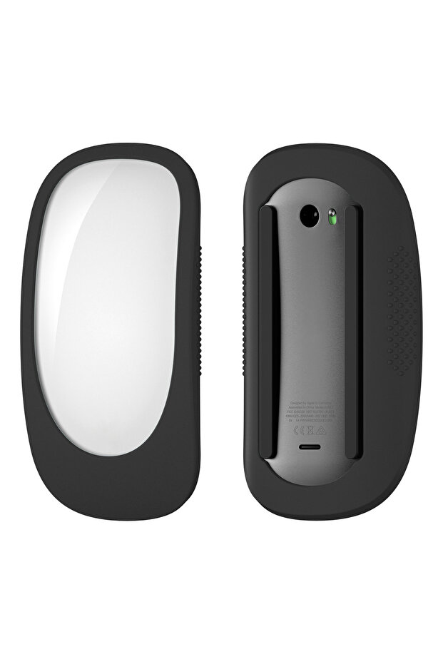 غطاء ماوس أسود فائق النحافة لـ Magic Mouse 2/1. يتميز بخطوط منقطة على كلا الجانبين. متاح..