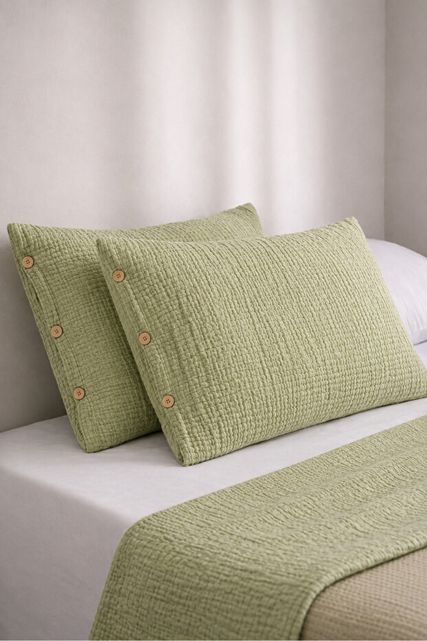 6 Layer Muslin 100% Cotton 2-Piece Buttoned Set of Pillowcase 50X70 Organic