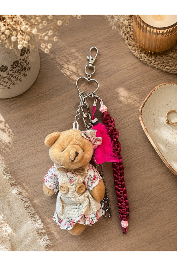 Rosie Bear Macrame Charm Keychain